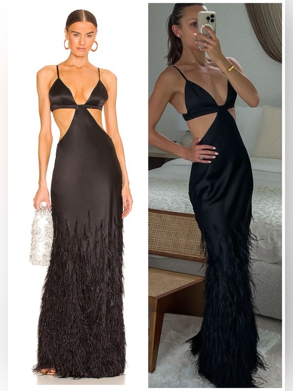 Cult Gaia Raisa Silk Satin Balck feather-embellished Maxi Dress Gown SZ S